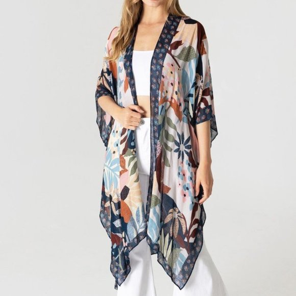 Navy Floral Kimono - Picture 1 of 3